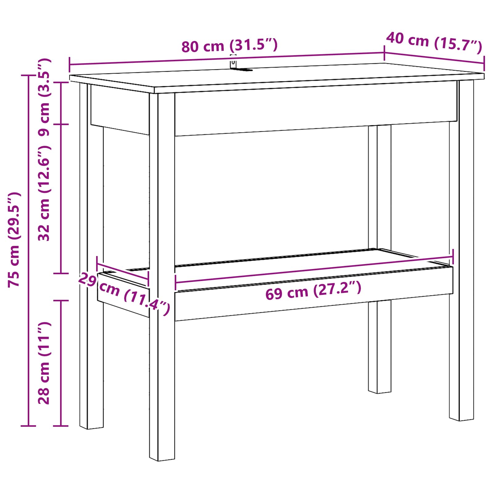Konsolentisch Wachsbraun 80 x 40 x 75 cm Massives Kiefernholz