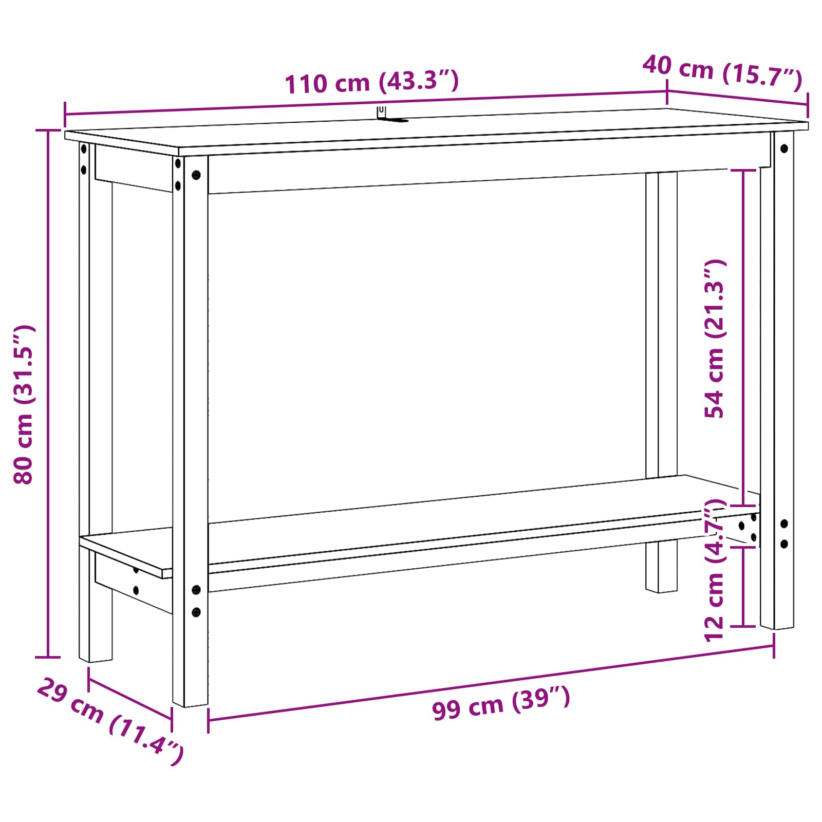 Konsolentisch Wachsbraun 110 x 40 x 80 cm Massives Kiefernholz