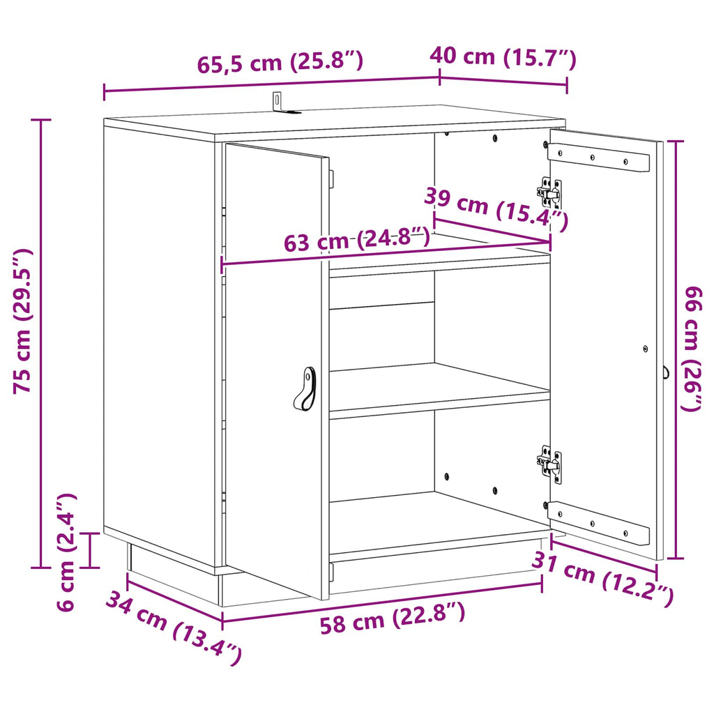 Sideboard Wachsbraun 65,5 x 40 x 75 cm Massives Kiefernholz