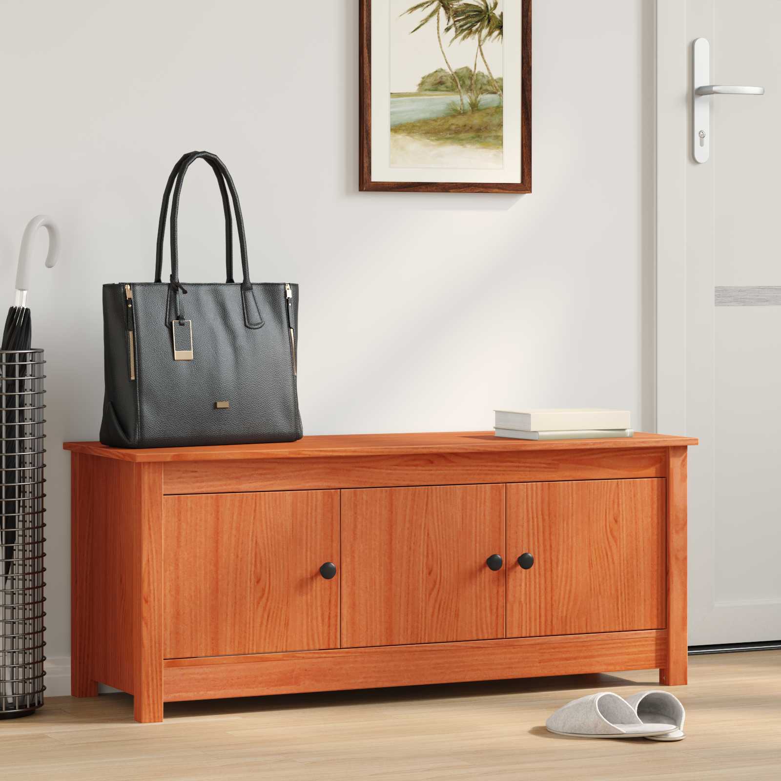 Schuhschrank Wachsbraun 110 x 38 x 45,5 cm Massives Kiefernholz