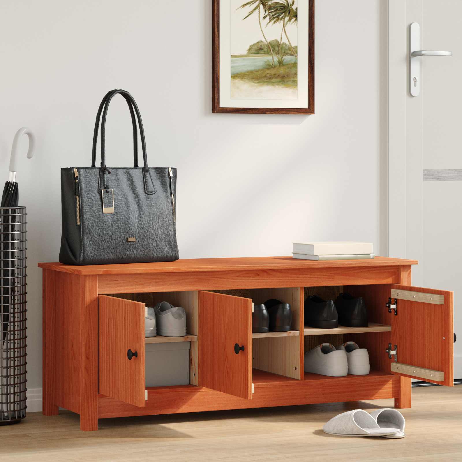 Schuhschrank Wachsbraun 110 x 38 x 45,5 cm Massives Kiefernholz