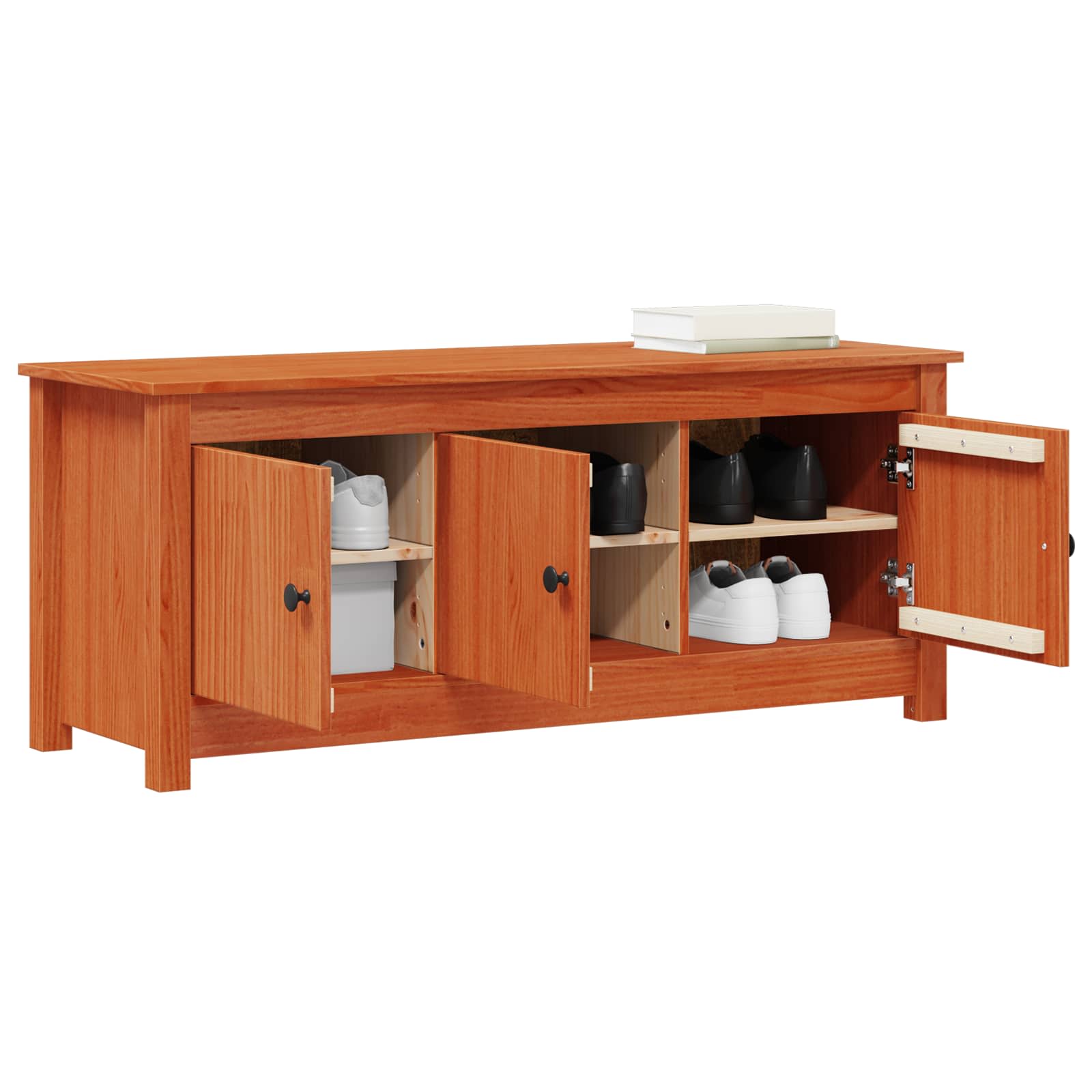 Schuhschrank Wachsbraun 110 x 38 x 45,5 cm Massives Kiefernholz