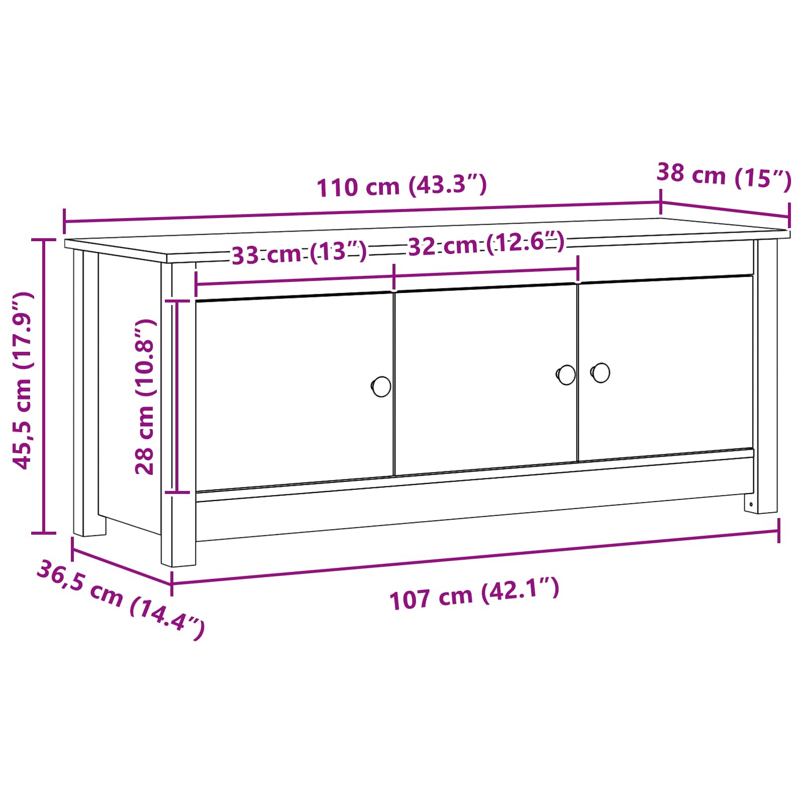 Schuhschrank Wachsbraun 110 x 38 x 45,5 cm Massives Kiefernholz