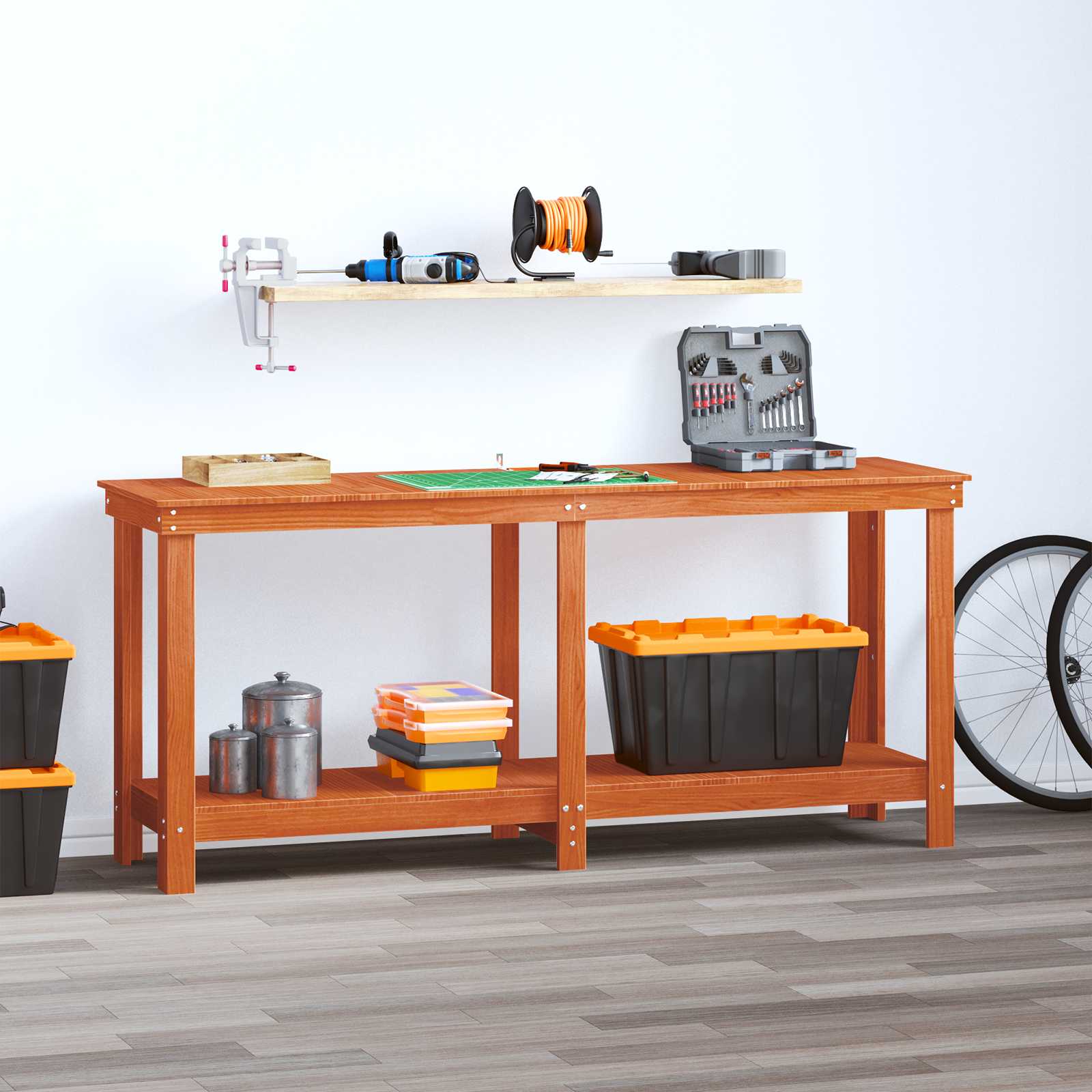 Werkbank Wachsbraun 180 x 50 x 80 cm Massives Kiefernholz
