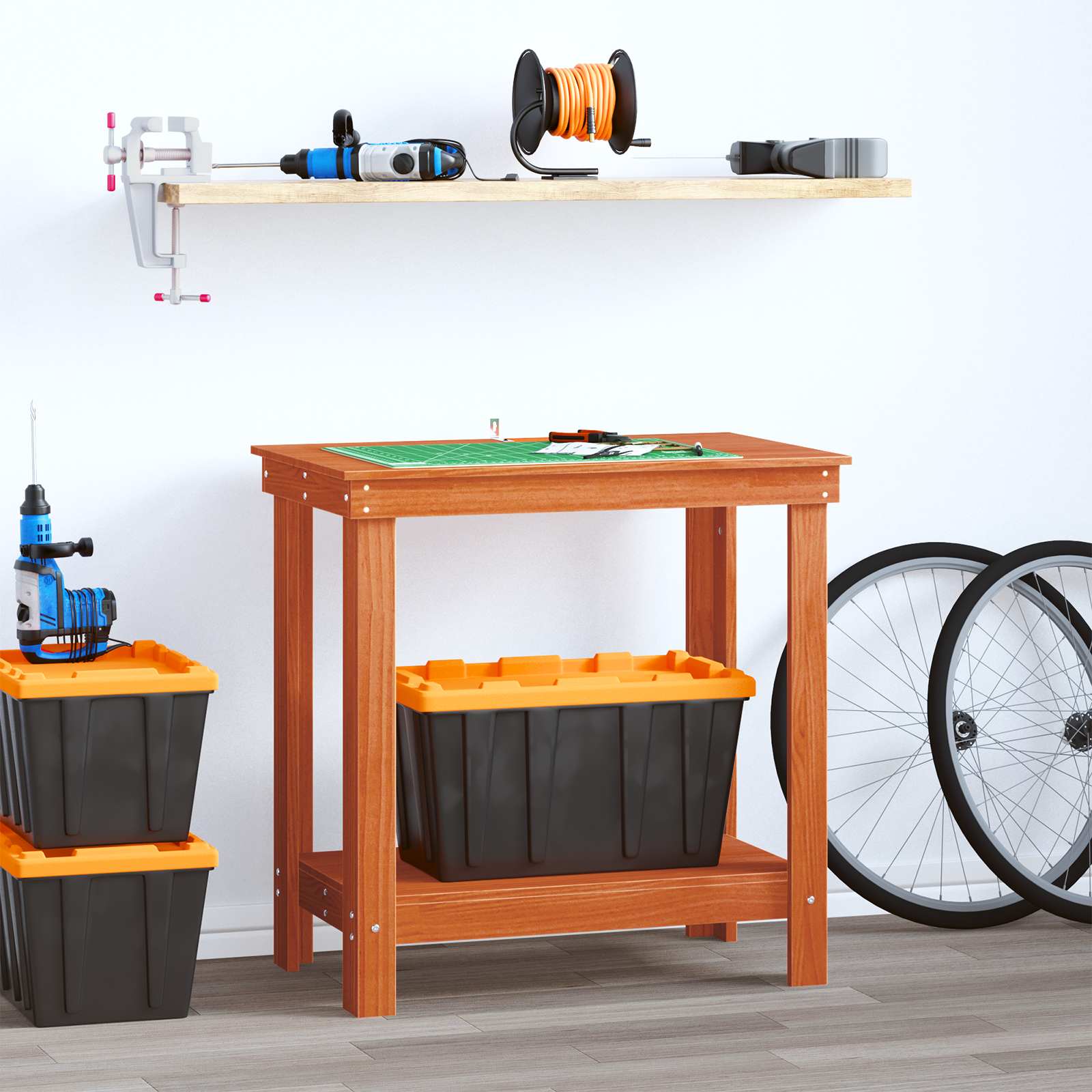 Werkbank Wachsbraun 80 x 50 x 80 cm Massives Kiefernholz