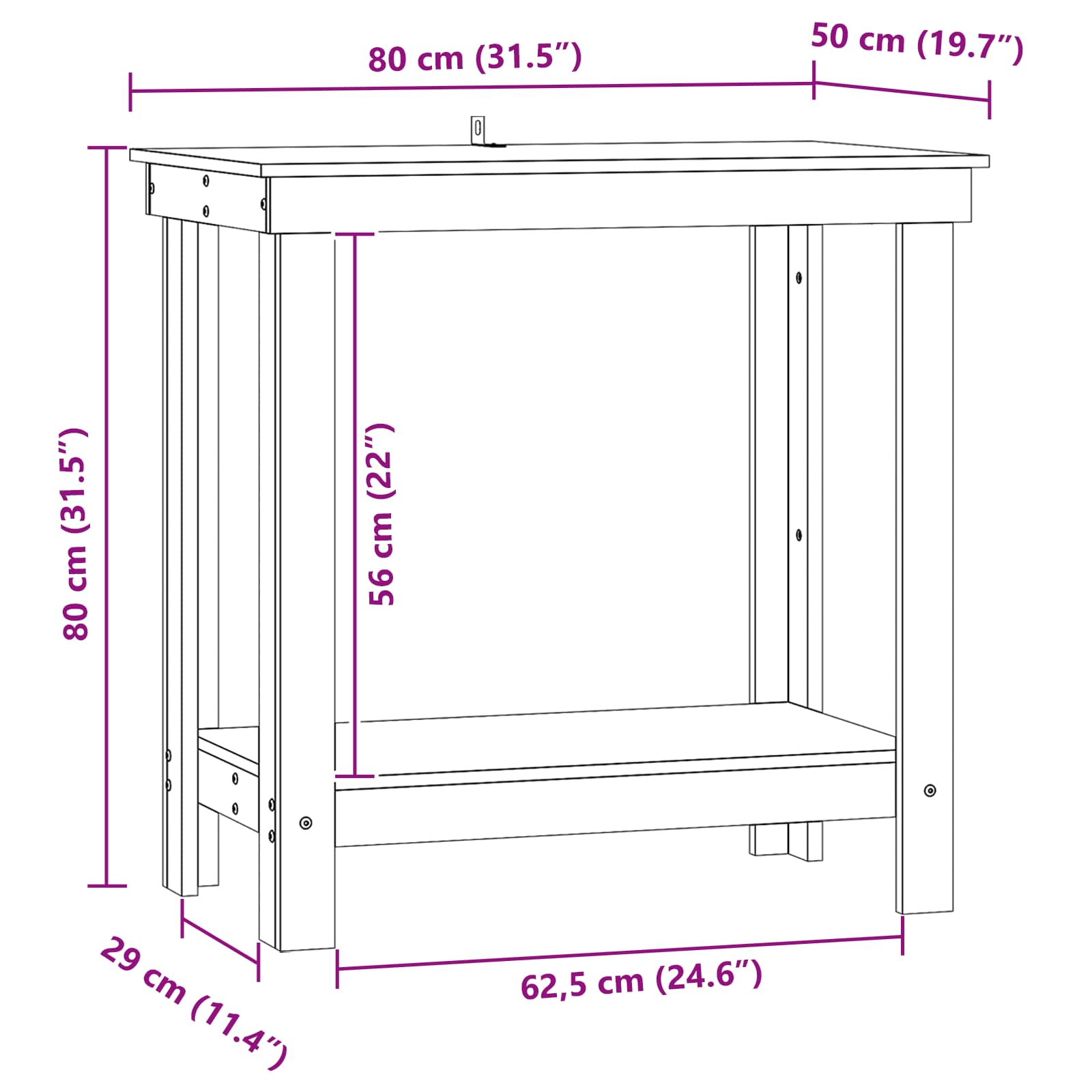 Werkbank Wachsbraun 80 x 50 x 80 cm Massives Kiefernholz