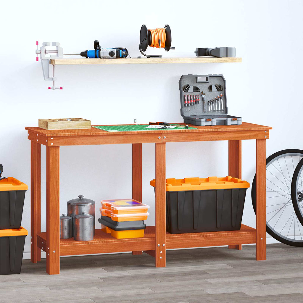 Werkbank Wachsbraun 140 x 50 x 80 cm Massives Kiefernholz