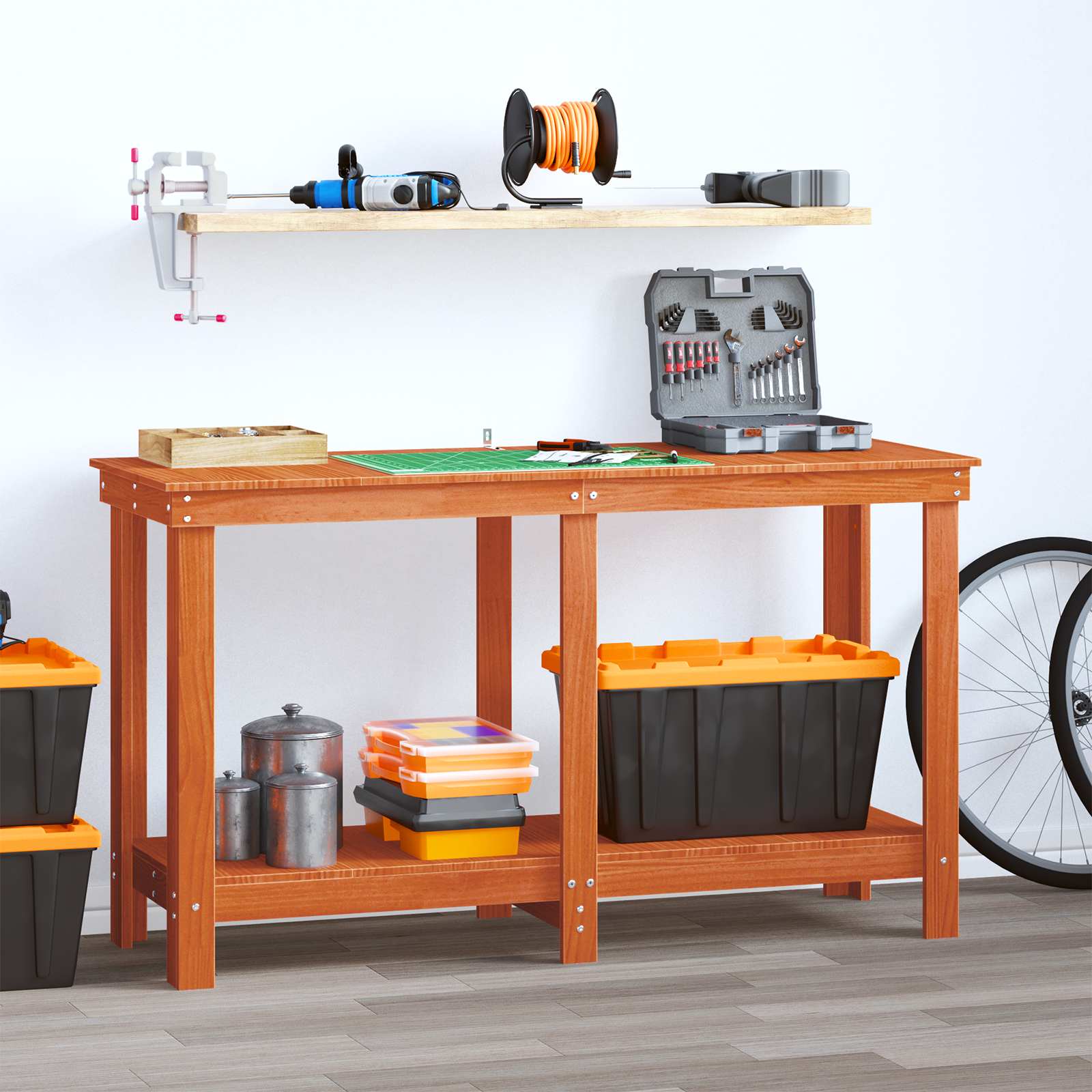 Werkbank Wachsbraun 140 x 50 x 80 cm Massives Kiefernholz