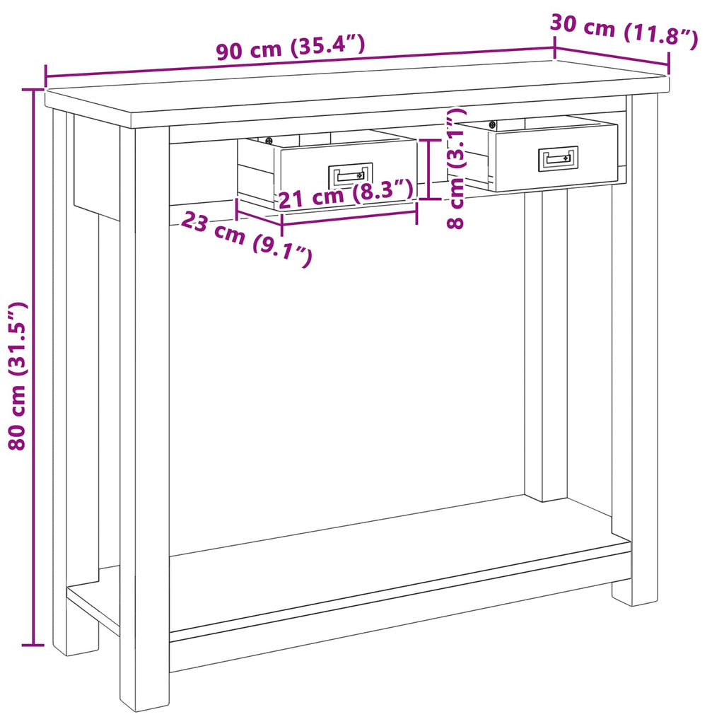 Konsolentisch Natur 90 x 30 x 80 cm Massivholz Teak