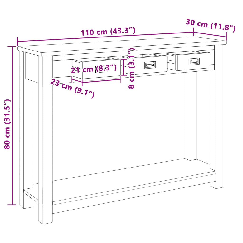 Konsolentisch Natur 110 x 30 x 80 cm Massivholz Teak