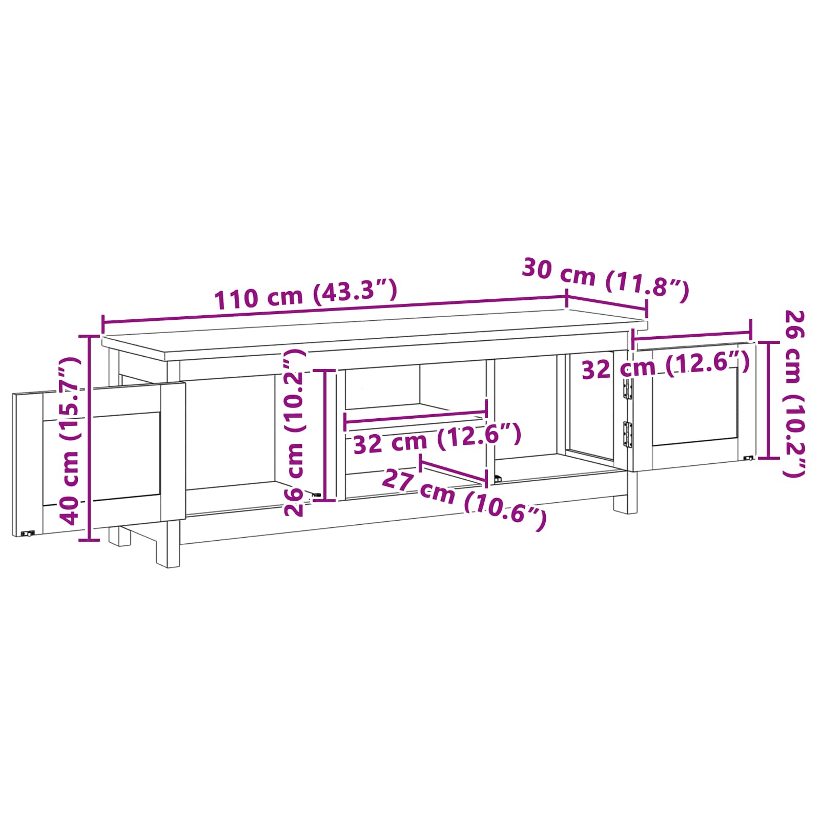 TV-Schrank 110 x 30 x 40 cm Natur Massivholz Teak