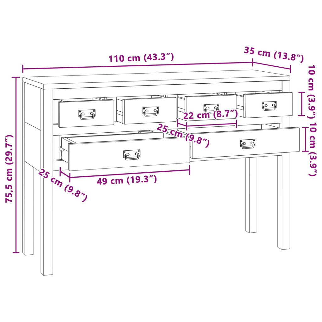 Sideboard Natur 110 x 35 x 75,5 cm Massivholz Teak