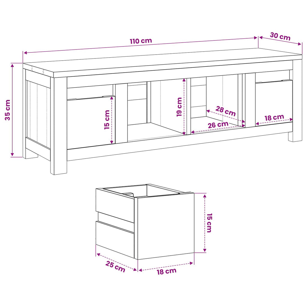 TV-Schränk 110 x 30 x 35 cm Natur Massivholz Teak