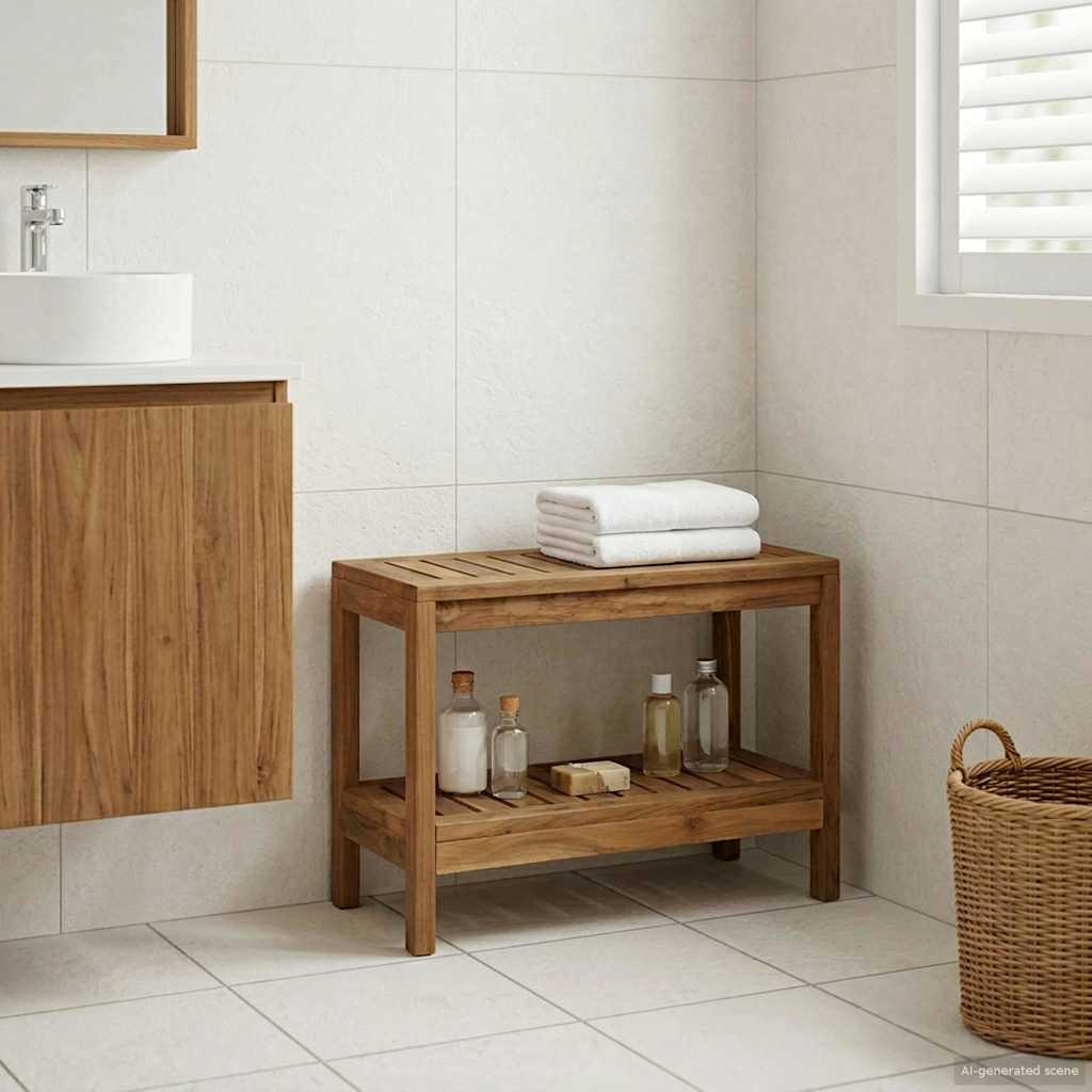 Badezimmer Beistelltisch Natur 60 x 30 x 45 cm Massivholz Teak