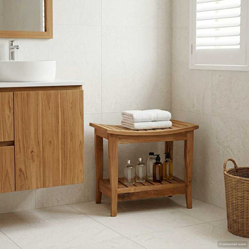 Bad Beistelltisch Natur 50 x 35 x 45 cm Massivholz Teak