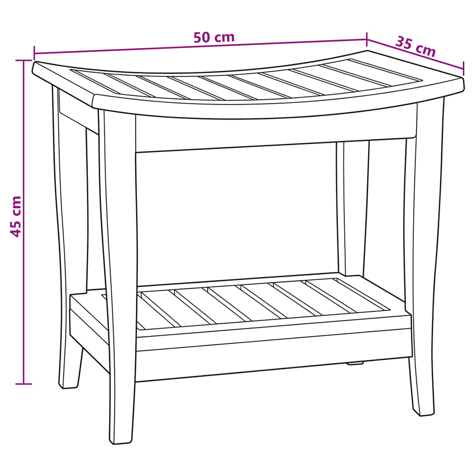 Bad Beistelltisch Natur 50 x 35 x 45 cm Massivholz Teak