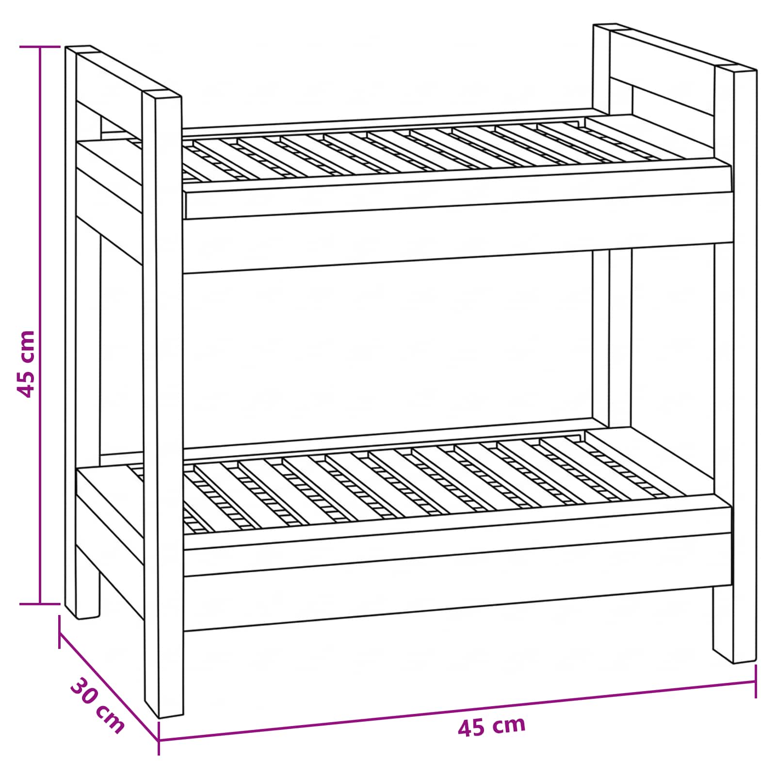 Badregal Natur 45 x 30 x 45 cm Massivholz Teak