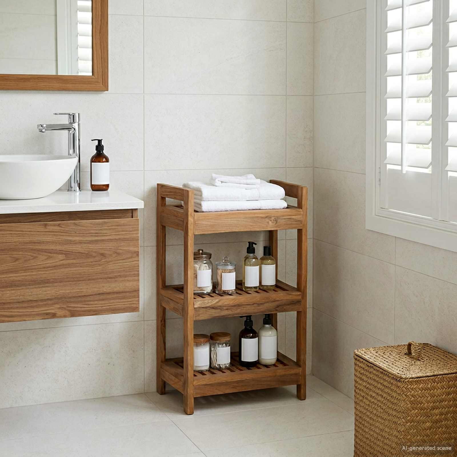 Badregal Natur 45 x 30 x 71 cm Massivholz Teak