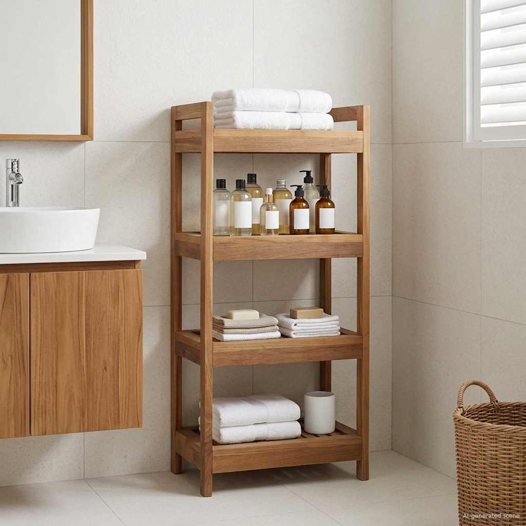 Badregal Natur 45 x 30 x 97 cm Massivholz Teak