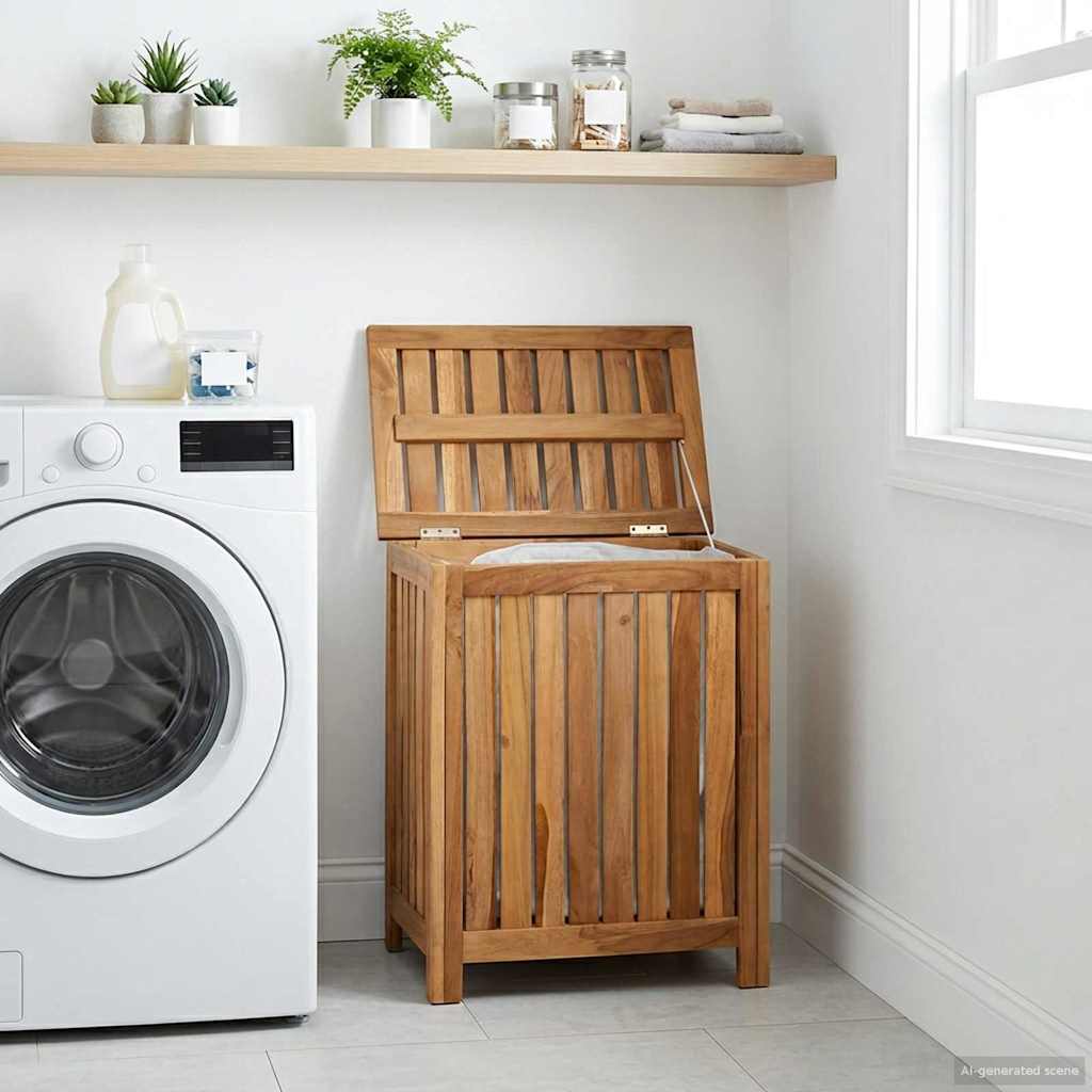 Wäschekorb Natur 50 x 35 x 60 cm Massivholz Teak