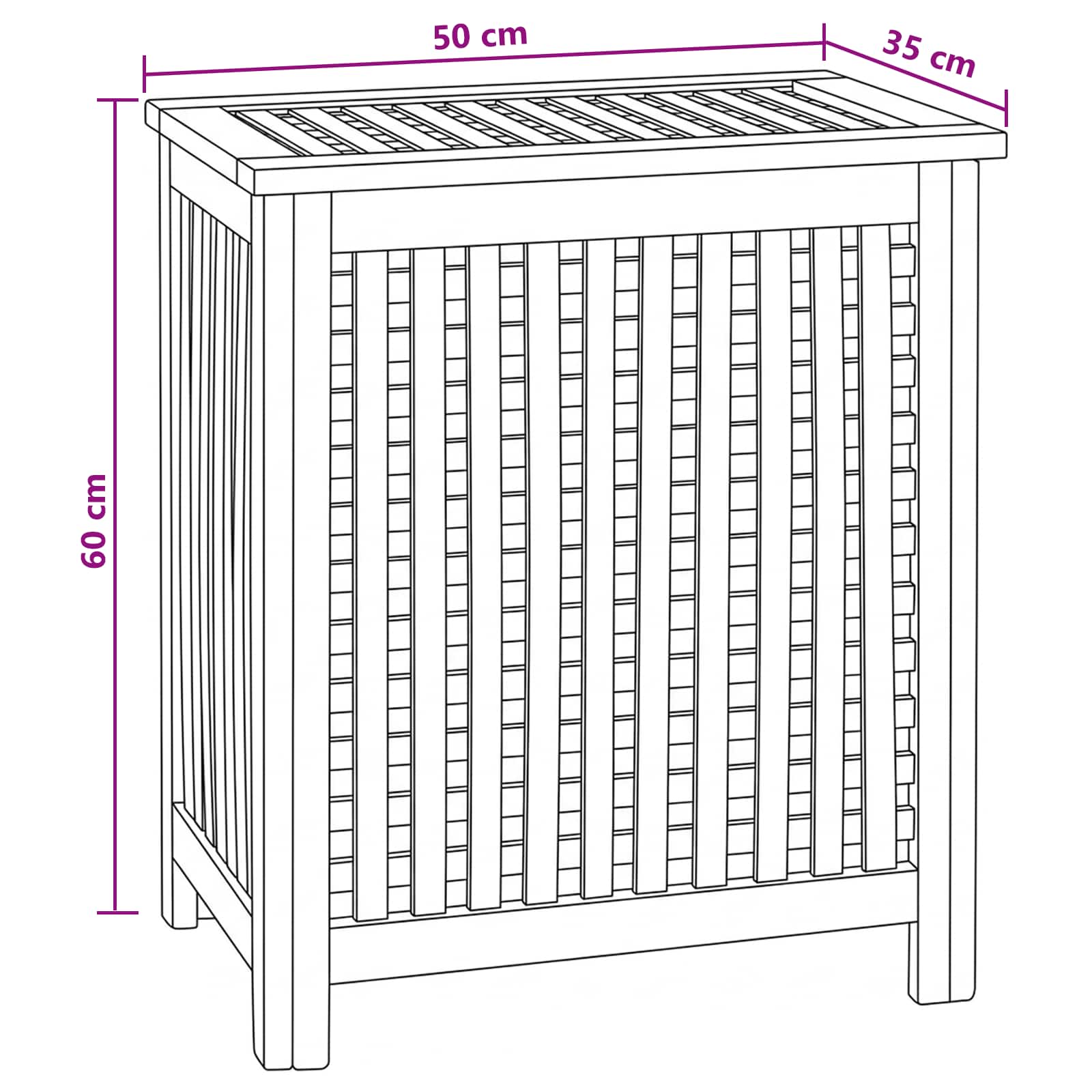 Wäschekorb Natur 50 x 35 x 60 cm Massivholz Teak