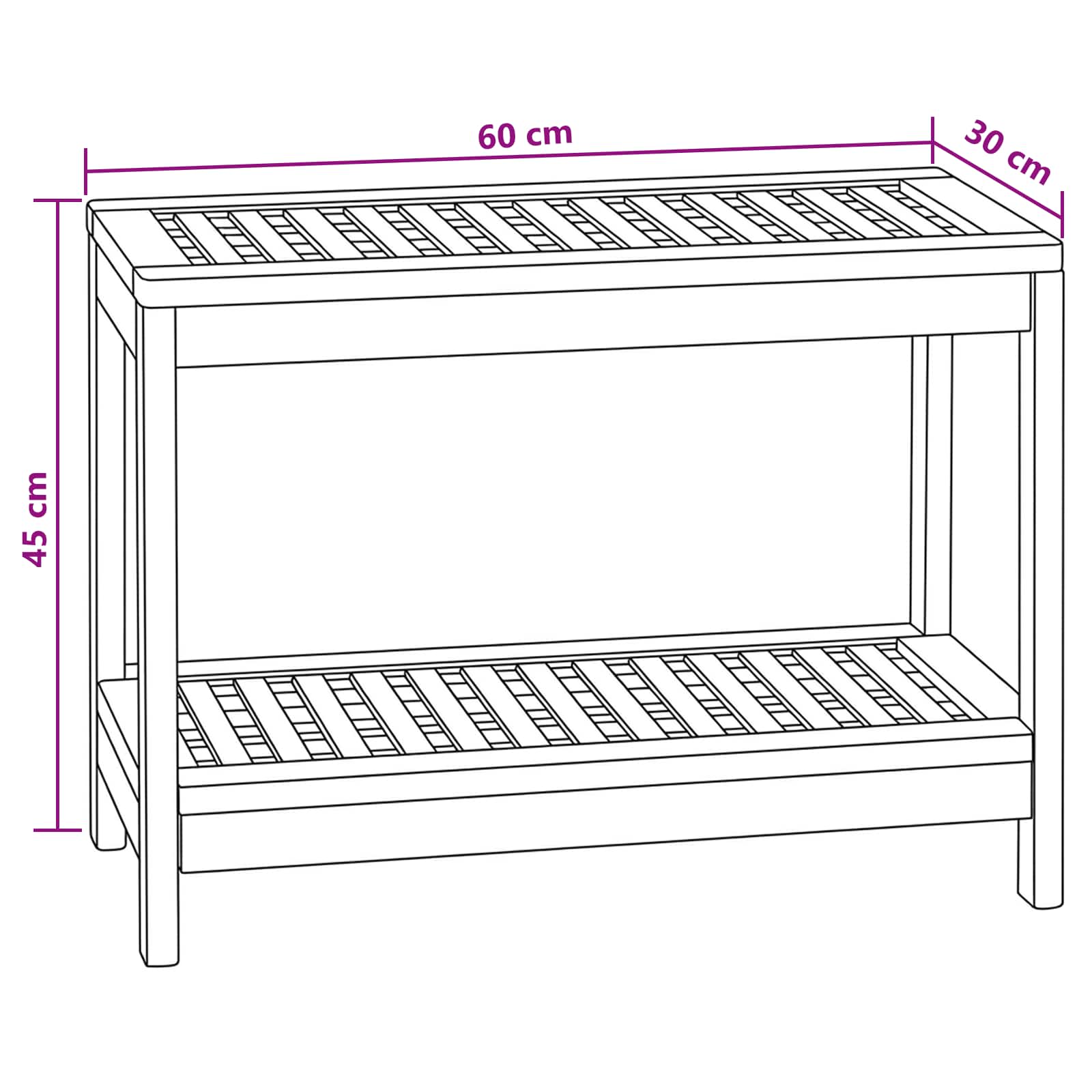 Bad Beistelltisch Natur 60 x 30 x 45 cm Massivholz Teak