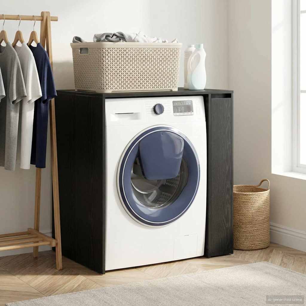 Waschmaschinen-Schrank Schwarz Eichen-Optik 87 x 60 x 89 cm