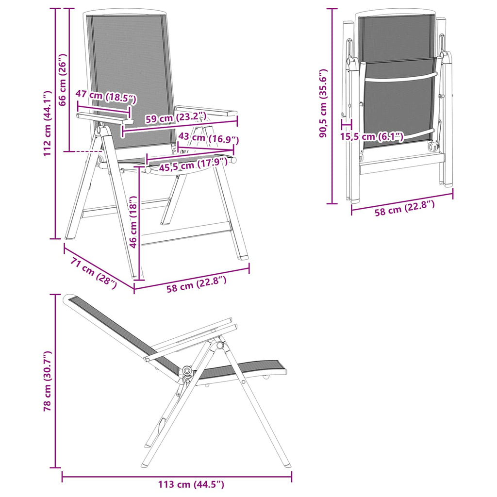 Liegestühle für den Garten 2 pcs Schwarz 58 x 71 x 112 cm