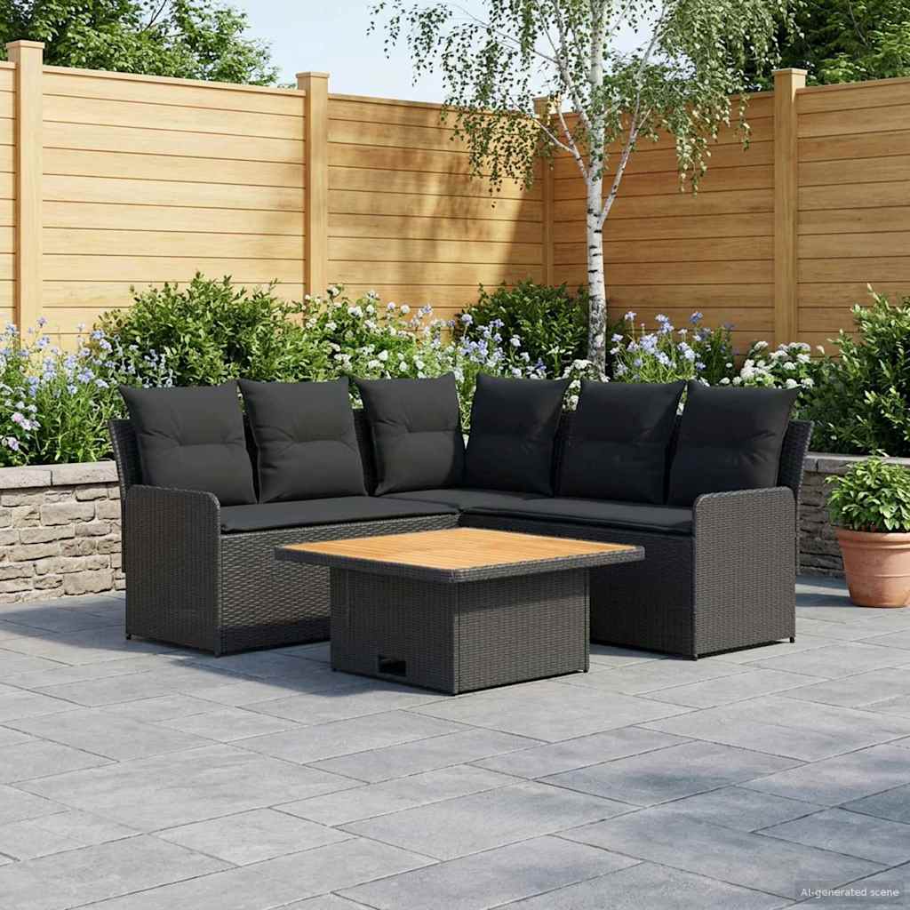 Möbelsets mit Kissen 4 pcs Schwarz PE-Rattan