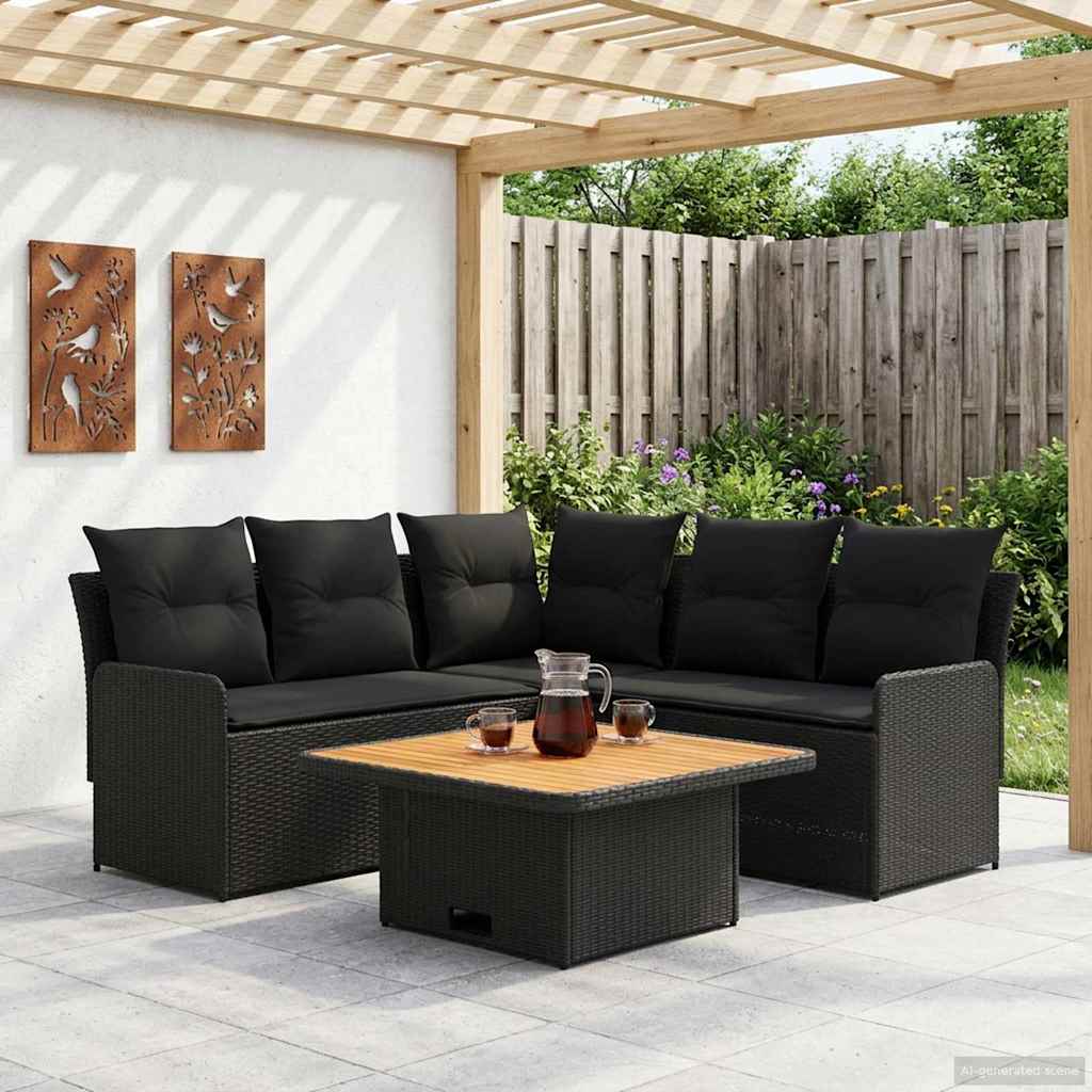 Möbelsets mit Kissen 4 pcs Schwarz PE-Rattan