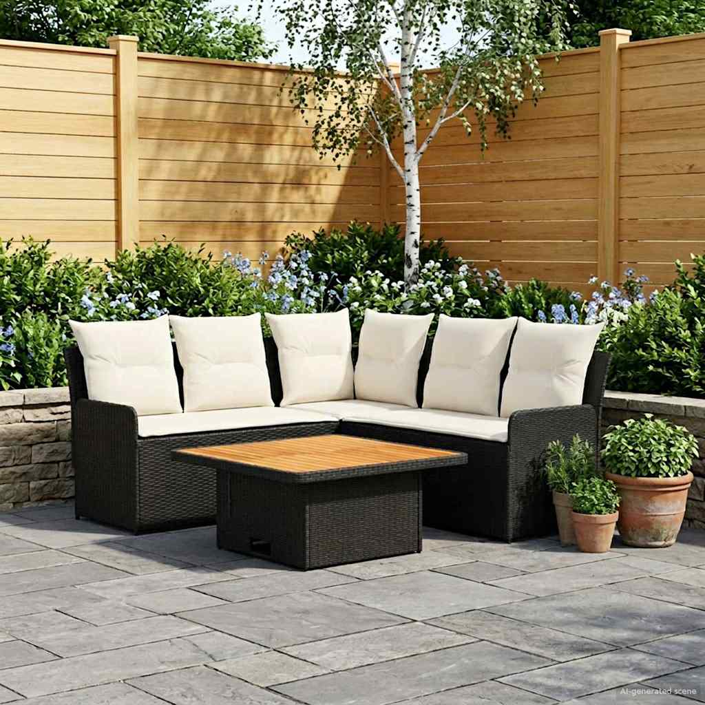 Möbelsets mit Kissen 4 pcs Schwarz und Creme PE-Rattan
