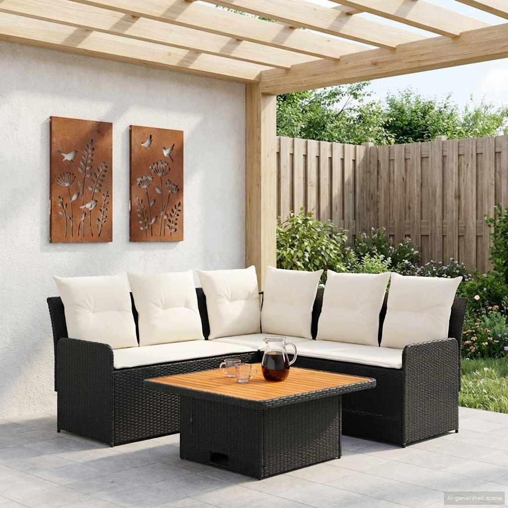 Möbelsets mit Kissen 4 pcs Schwarz und Creme PE-Rattan