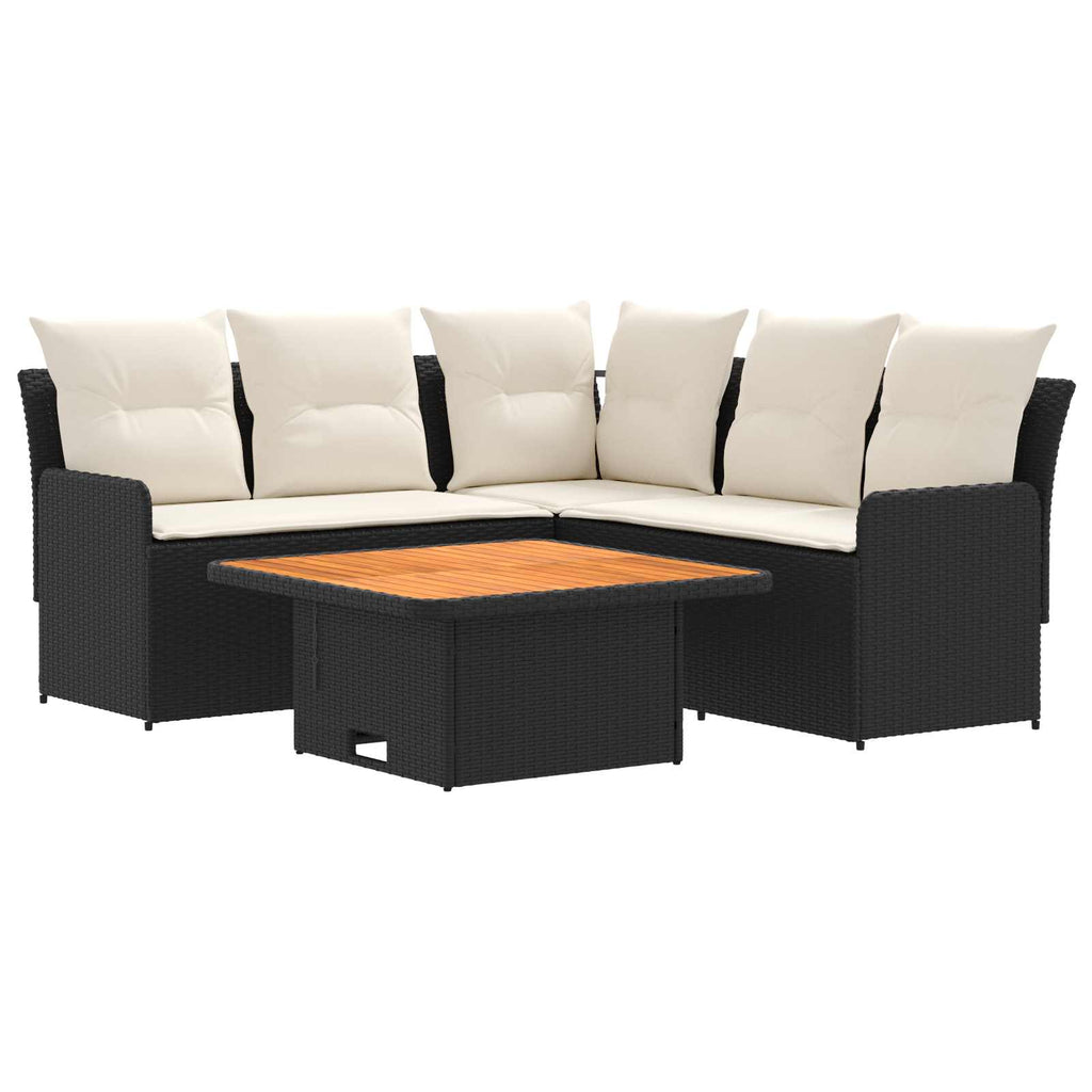Möbelsets mit Kissen 4 pcs Schwarz und Creme PE-Rattan