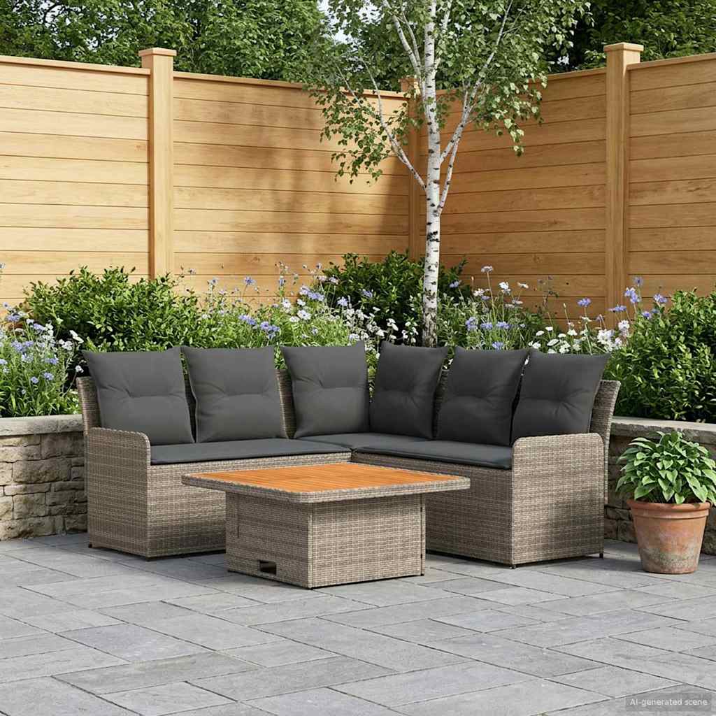 Möbelsets mit Kissen 4 pcs Grau und Dunkelgrau PE-Rattan