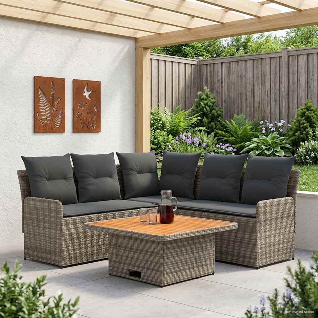 Möbelsets mit Kissen 4 pcs Grau und Dunkelgrau PE-Rattan