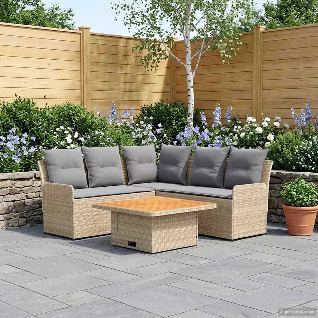 Möbelsets mit Kissen 4 pcs Beige und Hellgrau PE-Rattan