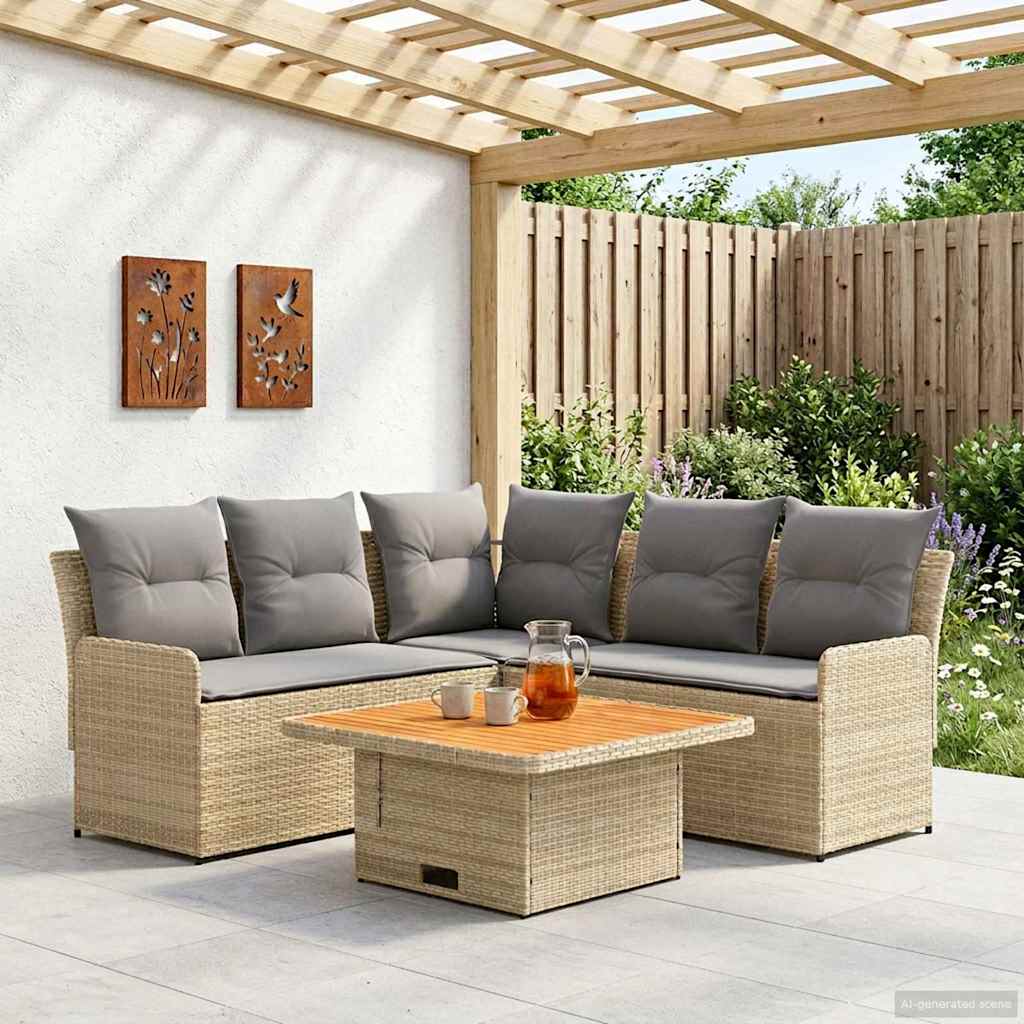 Möbelsets mit Kissen 4 pcs Beige und Hellgrau PE-Rattan