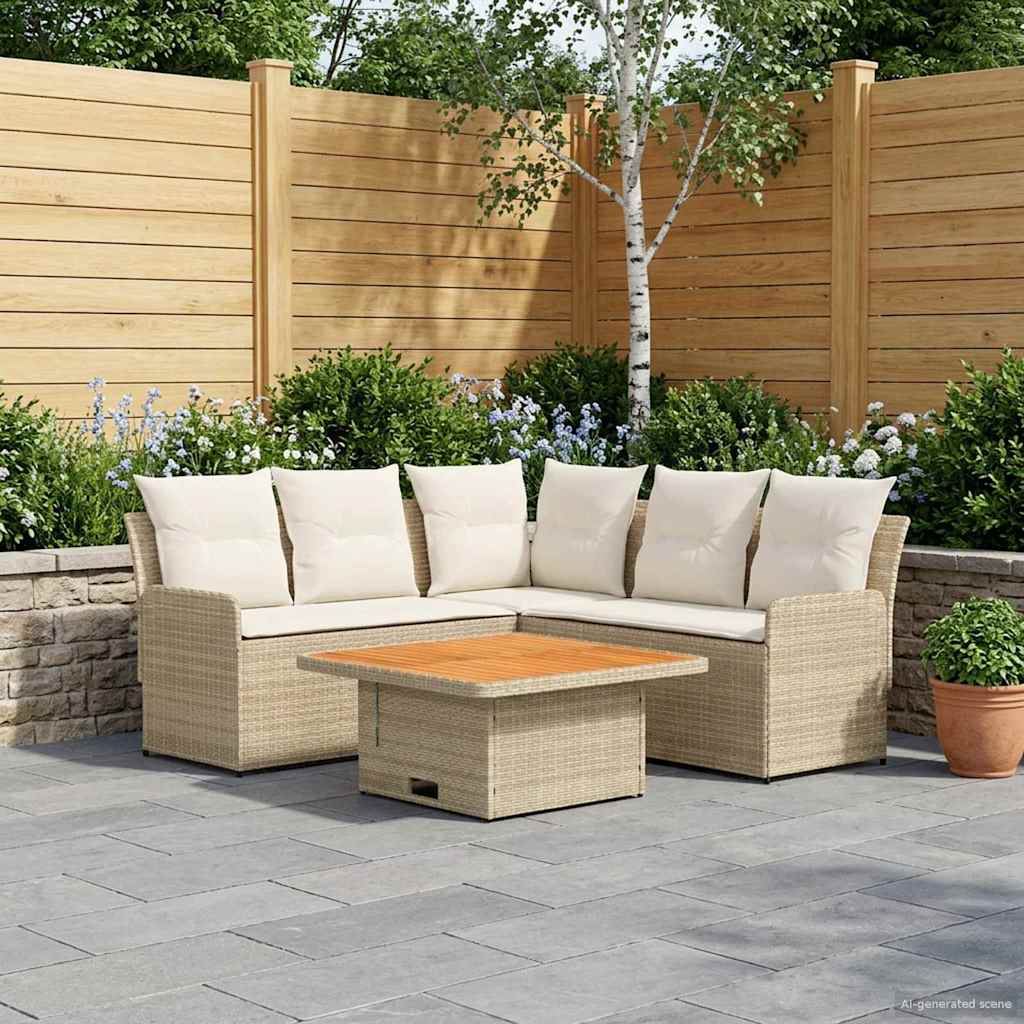 Möbelsets mit Kissen 4 pcs Beige und Creme PE-Rattan