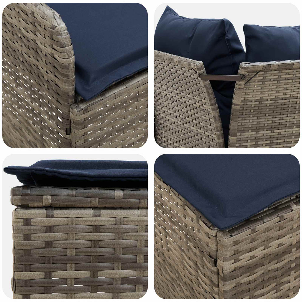 Möbelsets mit Kissen 4 pcs Grau und Marineblau PE-Rattan