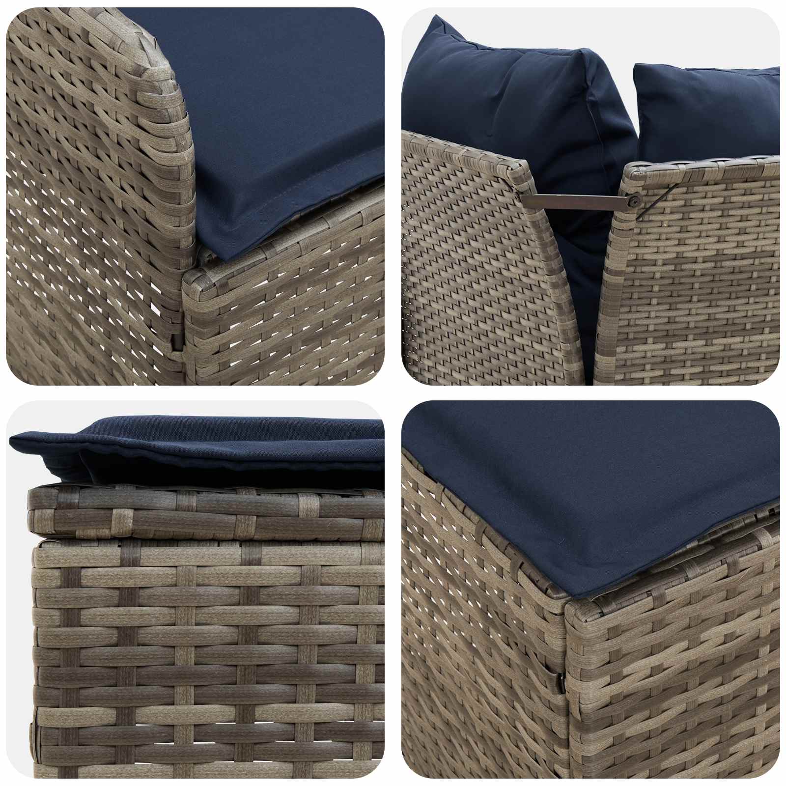 Möbelsets mit Kissen 4 pcs Grau und Marineblau PE-Rattan