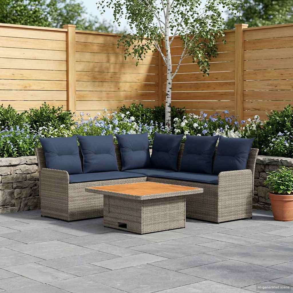 Möbelsets mit Kissen 4 pcs Grau und Marineblau PE-Rattan