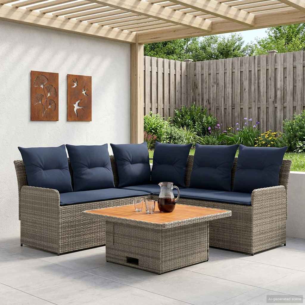Möbelsets mit Kissen 4 pcs Grau und Marineblau PE-Rattan