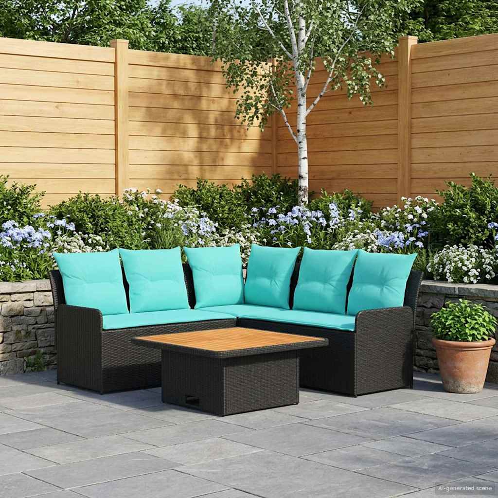 Möbelsets mit Kissen 4 pcs Schwarz und Türkis PE-Rattan
