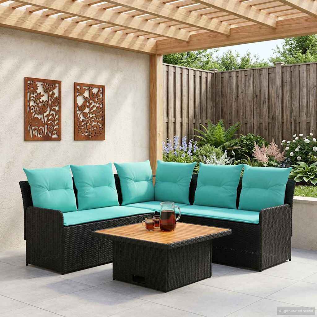 Möbelsets mit Kissen 4 pcs Schwarz und Türkis PE-Rattan