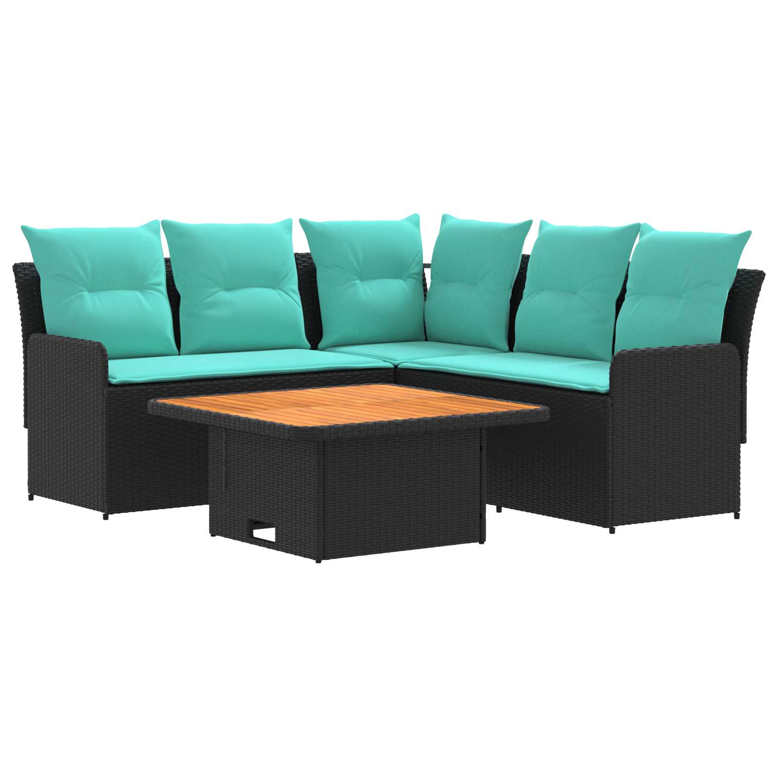 Möbelsets mit Kissen 4 pcs Schwarz und Türkis PE-Rattan