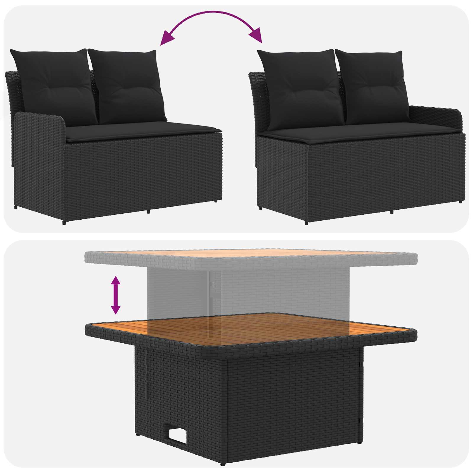 Möbelsets mit Kissen 6 pcs Schwarz PE-Rattan