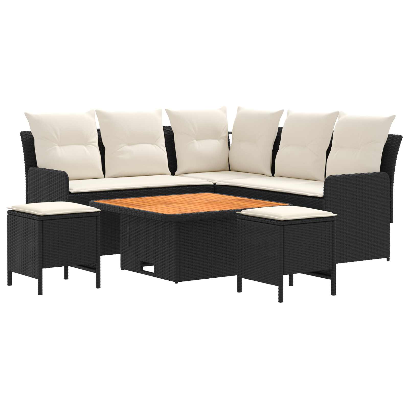Möbelsets mit Kissen 6 pcs Schwarz und Creme PE-Rattan