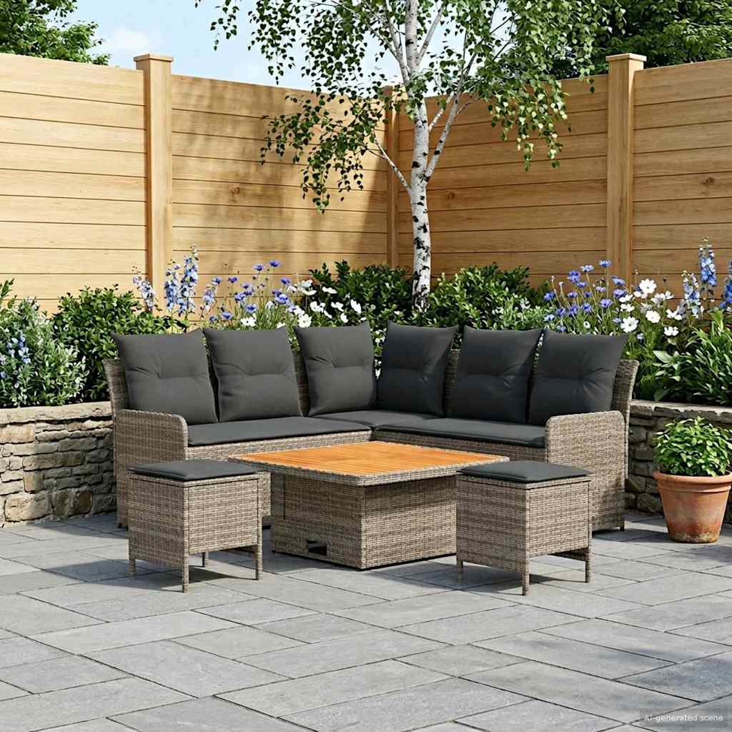 Möbelsets mit Kissen 6 pcs Grau und Dunkelgrau PE-Rattan
