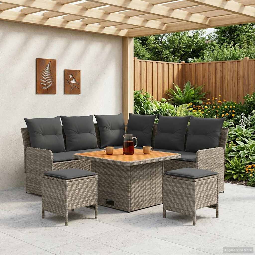 Möbelsets mit Kissen 6 pcs Grau und Dunkelgrau PE-Rattan