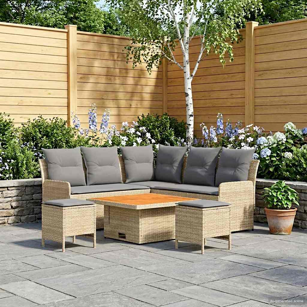 Möbelsets mit Kissen 6 pcs Beige und Hellgrau PE-Rattan